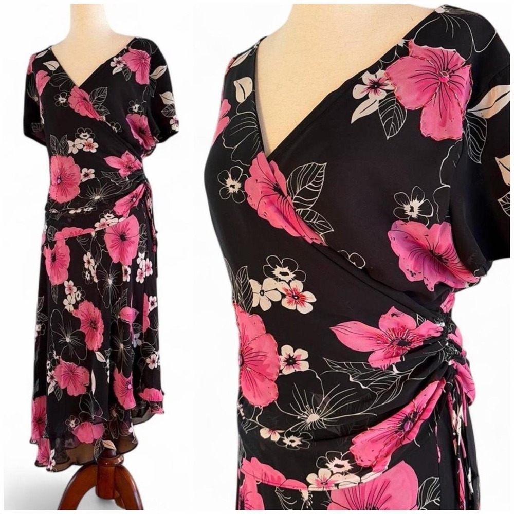 Vintage 80s Beaded Floral Tropical Hibiscus Maxi Dress. Size 10